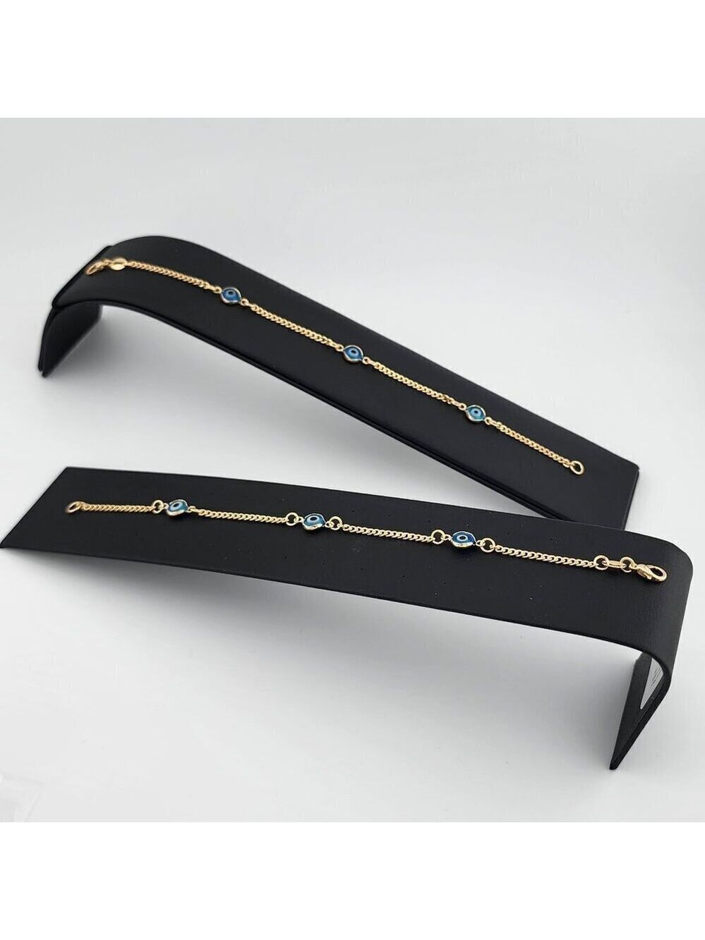 Brand New Brazilian 18k Gold Filled Three Blue Evil Eye Bracelet